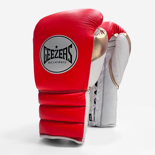 Geezers Halo Training Sparring Boxing Gloves Lace Red Gold