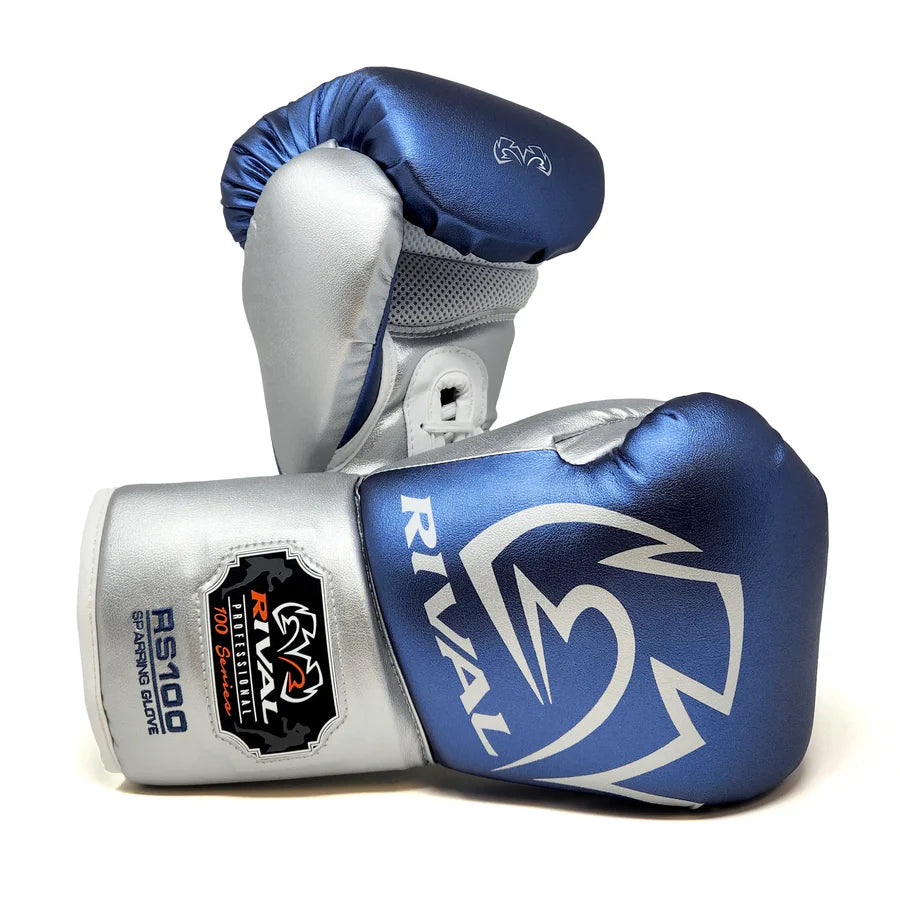 Rival RS100 Professional Sparring Gloves - Blue & Silver