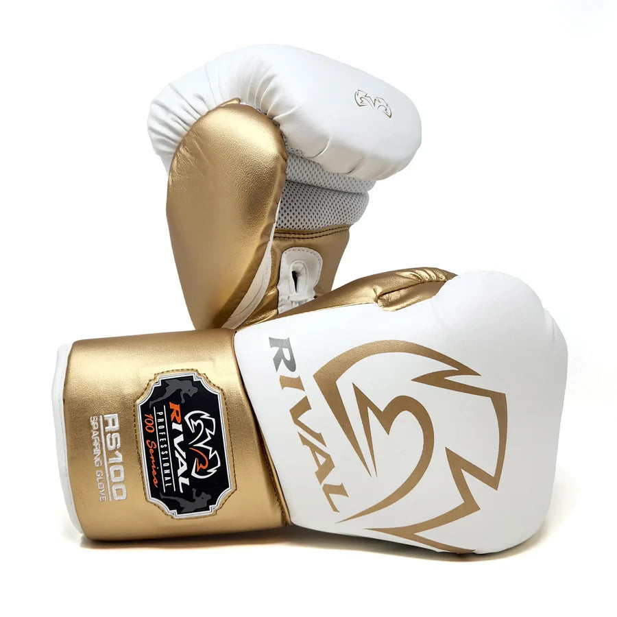 Rival RS100 Professional Sparring Gloves - White & Gold