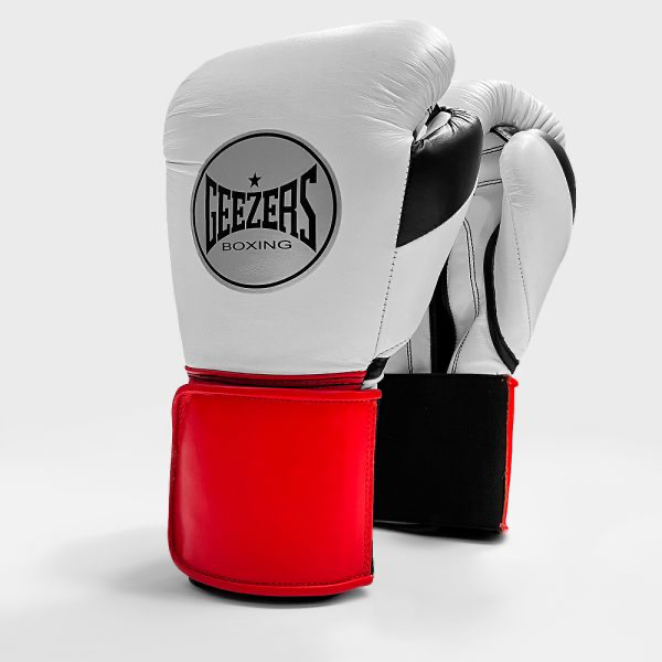 Geezers Halo Training/Sparring Boxing Gloves - Velcro White, Red & Black 12oz