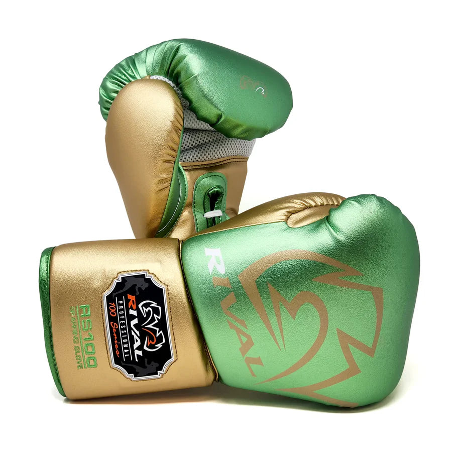 Rival RS100 Professional Sparring Gloves - Green & Gold