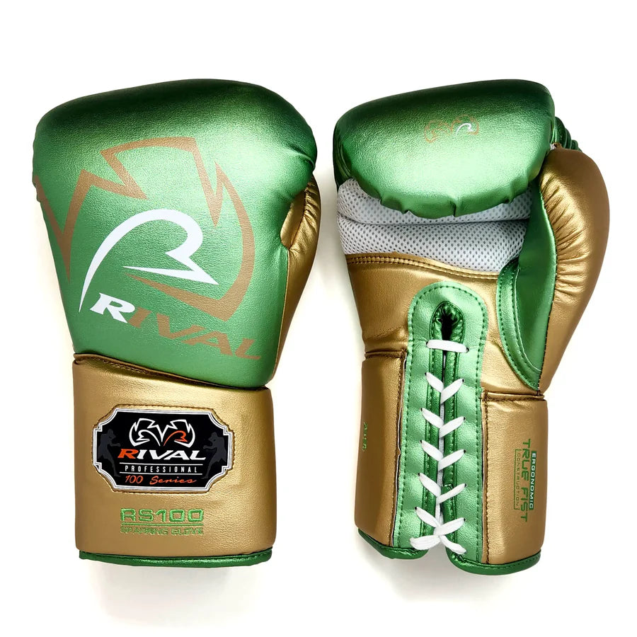 Rival RS100 Professional Sparring Gloves - Green & Gold